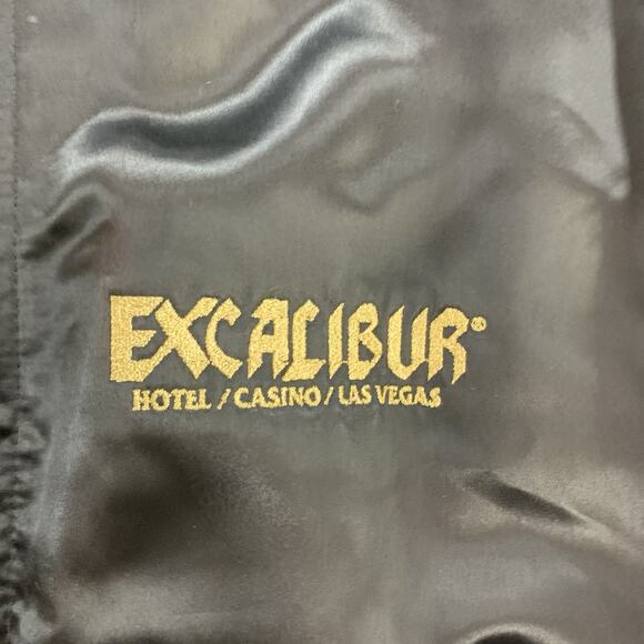 Vintage 1990s Excalibur Las Vegas Black Satin Adult Size XL Casino Bomber Jacket - Picture 2 of 10